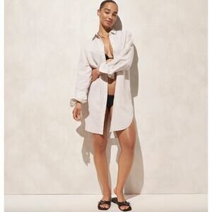 J. Crew Relaxed Fit Beach Long Tunic Shirt Linen Cotton Sheer Flex Beige XS NWT
